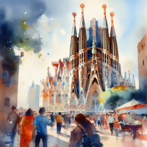 Pintura al estilo de Pablo Picasso de la Sagrada Familia de Barcelona